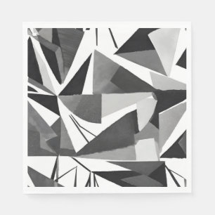 Abstract Modern Geometric Black & White Watercolor Napkin