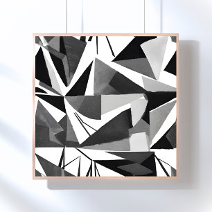 Abstract Modern Geometric Black & White Watercolor Poster