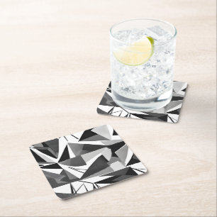 Abstract Modern Geometric Black & White Watercolor Square Paper Coaster
