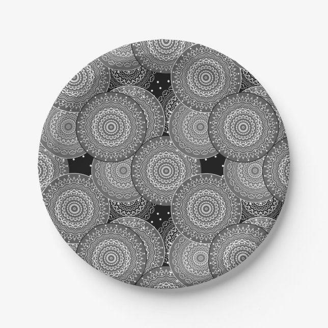 Abstract modern geometric circles round shapes man paper plate (Front)
