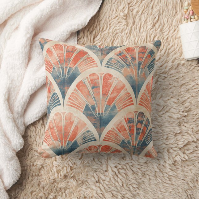 abstract modern geometric Coral and Blue Cushion (Blanket)
