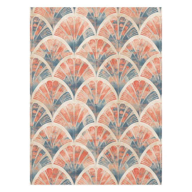 abstract modern geometric Coral and Blue Tablecloth (Front)