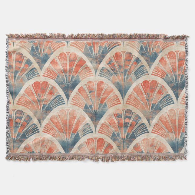 abstract modern geometric Coral and Blue Throw Blanket (Front)