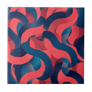 abstract modern geometric Coral and Blue Tile