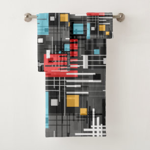 Abstract modern geometric shapes striped lined rec bath towel set