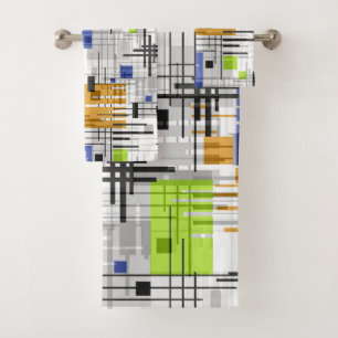 Abstract modern geometric shapes striped lined rec bath towel set