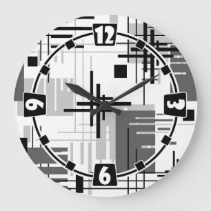Abstract modern geometric shapes striped lined rec large clock