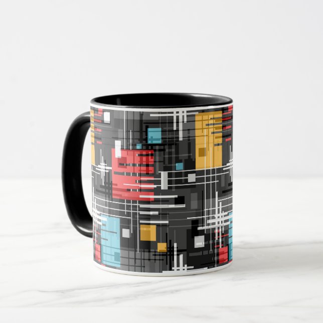 Abstract modern geometric shapes striped lined rec mug (Front Left)