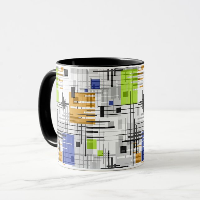 Abstract modern geometric shapes striped lined rec mug (Front Left)