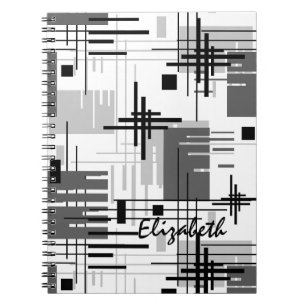 Abstract modern geometric shapes striped lined rec notebook