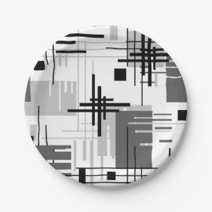 Abstract modern geometric shapes striped lined rec paper plate