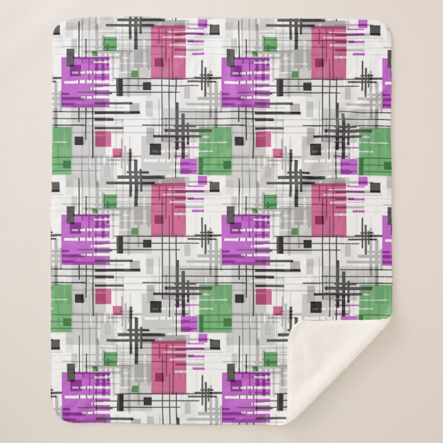 Abstract modern geometric shapes striped lined rec sherpa blanket (Front)