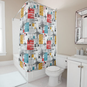 Abstract modern geometric shapes striped lined rec shower curtain
