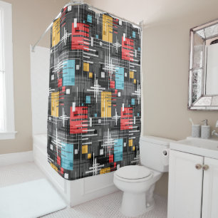 Abstract modern geometric shapes striped lined rec shower curtain