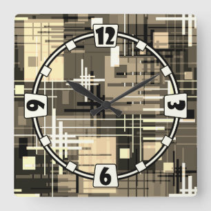 Abstract modern geometric shapes striped lined rec square wall clock