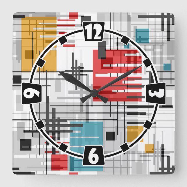 Abstract modern geometric shapes striped lined rec square wall clock (Front)