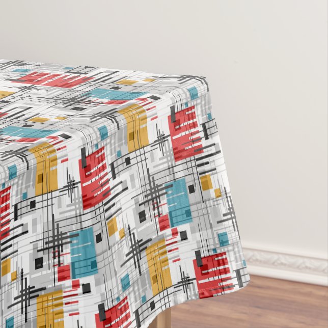 Abstract modern geometric shapes striped lined rec tablecloth (In Situ)