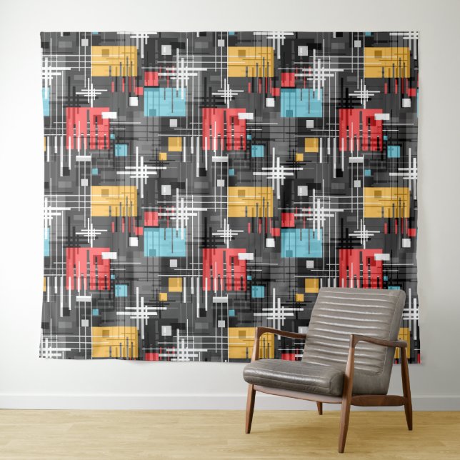 Abstract modern geometric shapes striped lined rec tapestry (In Situ (Horizontal))