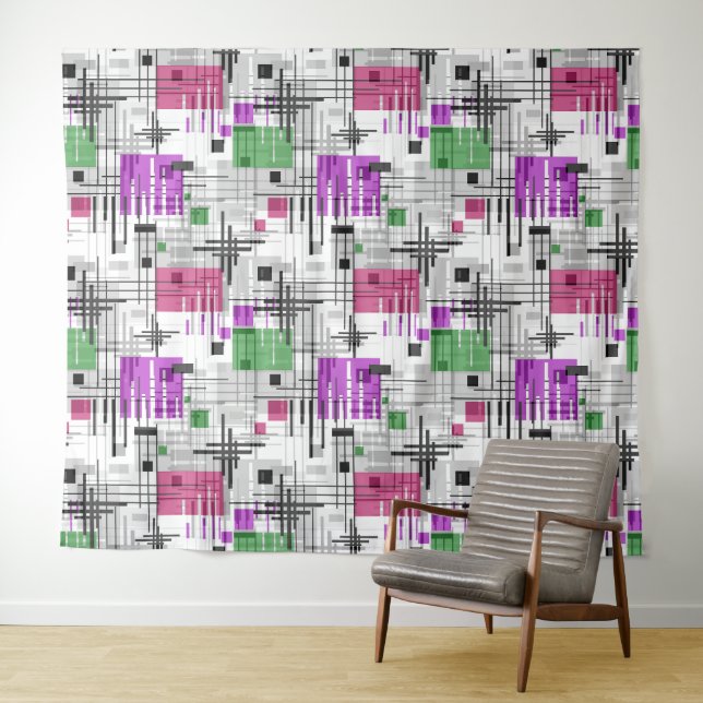 Abstract modern geometric shapes striped lined rec tapestry (In Situ (Horizontal))