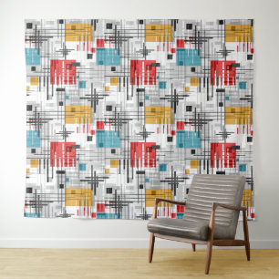 Abstract modern geometric shapes striped lined rec tapestry