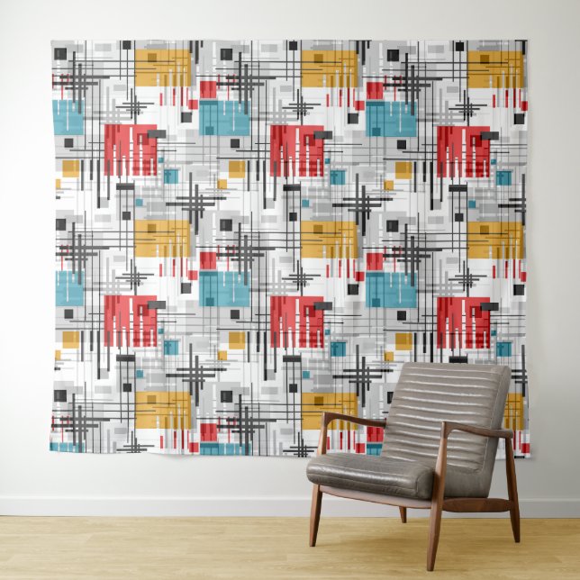 Abstract modern geometric shapes striped lined rec tapestry (In Situ (Horizontal))