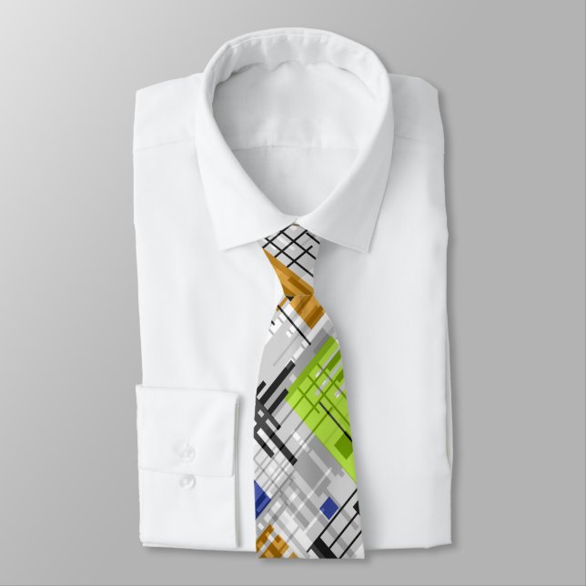 Abstract modern geometric shapes striped lined rec tie (Tied)