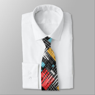 Abstract modern geometric shapes striped lined rec tie