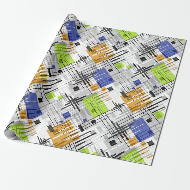 Abstract modern geometric shapes striped lined rec wrapping paper (Unrolled)