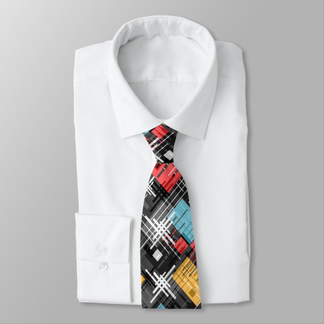 Abstract modern geometric shapes striped lined  tie (Tied)