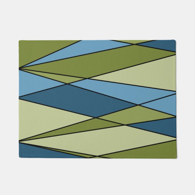 Abstract modern geometric shapes triangles blue gr doormat (Front)