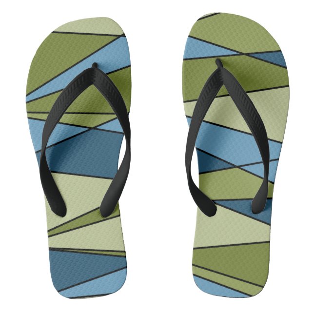 Abstract modern geometric shapes triangles blue gr flip flops (Footbed)