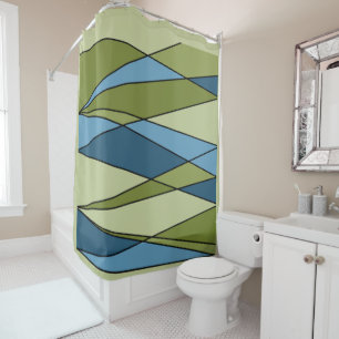 Abstract modern geometric shapes triangles blue gr shower curtain