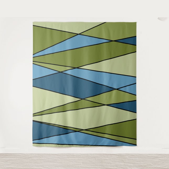 Abstract modern geometric shapes triangles blue gr tapestry (Front)