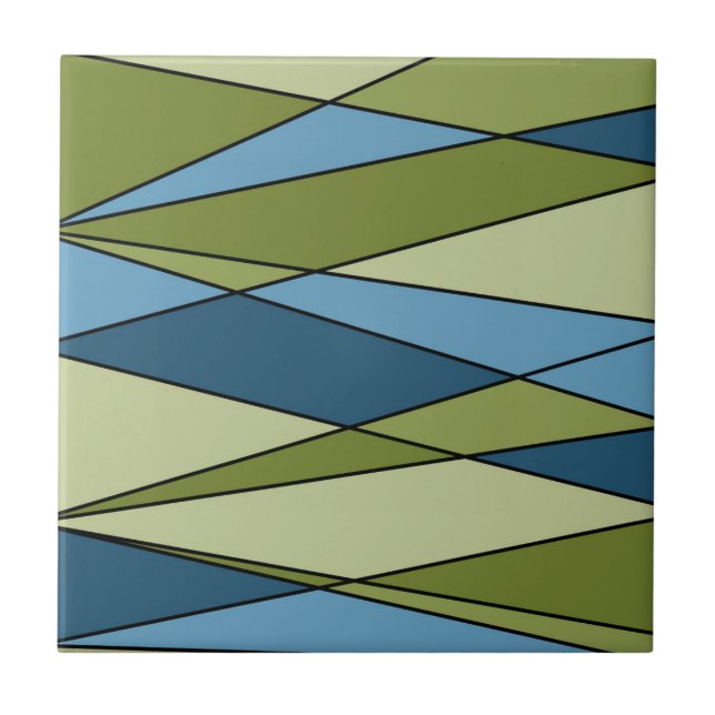 Abstract modern geometric shapes triangles blue gr tile (Front)