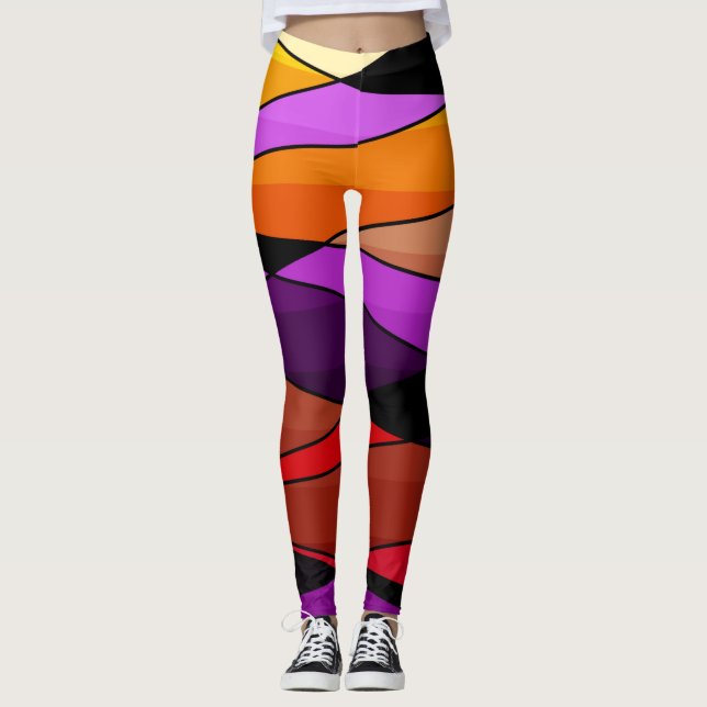 Abstract modern geometric shapes triangles orange leggings (Front)