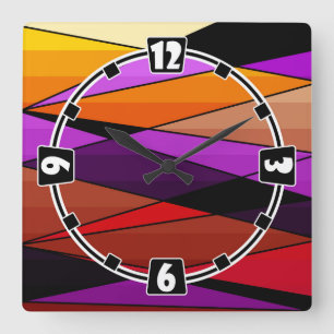 Abstract modern geometric shapes triangles orange square wall clock