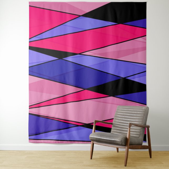 Abstract modern geometric shapes triangles pink bl tapestry (In Situ)
