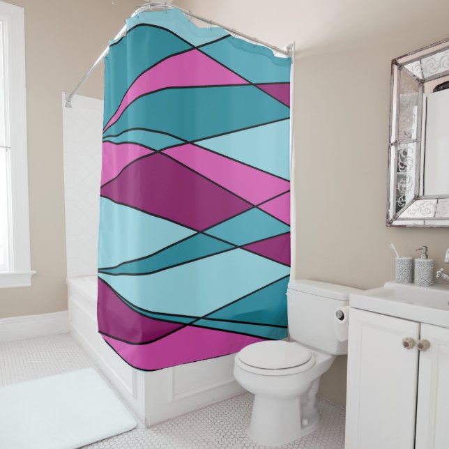Abstract modern geometric shapes triangles pink tu shower curtain (In Situ)