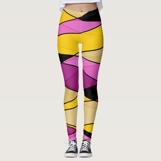Abstract modern geometric shapes triangles pink ye leggings (Front)