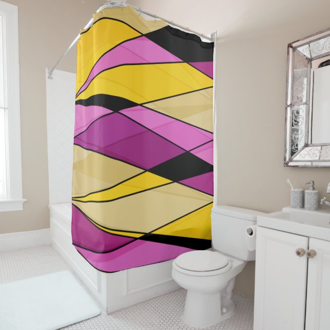 Abstract modern geometric shapes triangles pink ye shower curtain (In Situ)