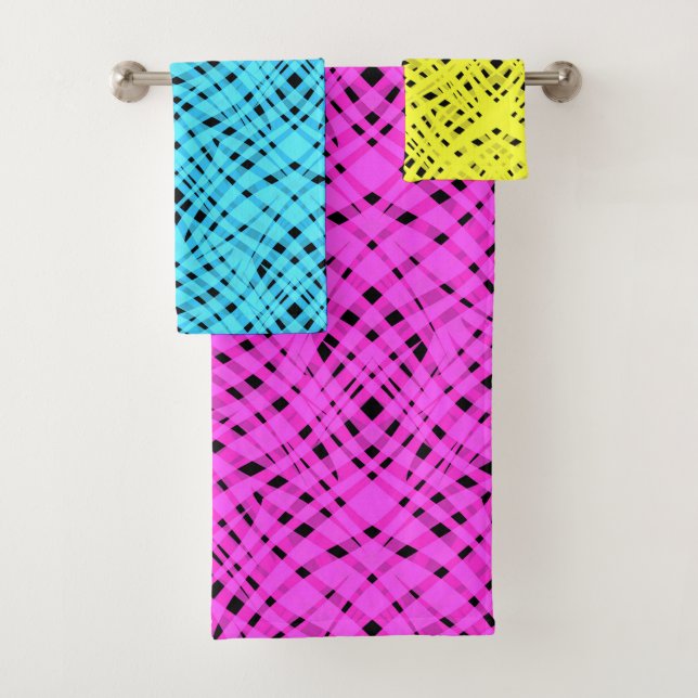 Abstract modern geometrical bright striped print bath towel set (Insitu)