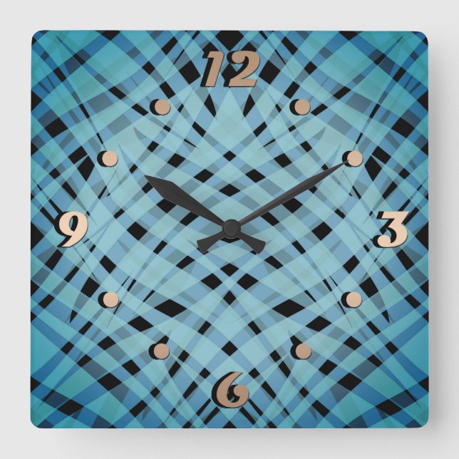Abstract modern geometrical bright striped print square wall clock (Front)