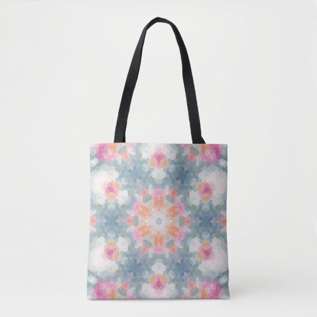 Abstract modern geometrical ornamental print blue tote bag (Front)