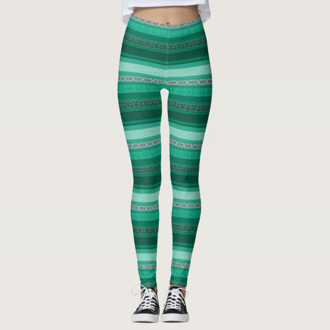 Abstract modern geometrical ornamental retro patch leggings (Front)