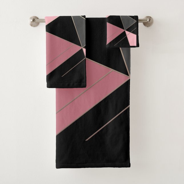 Abstract modern geometrical triangles print bath towel set (Insitu)
