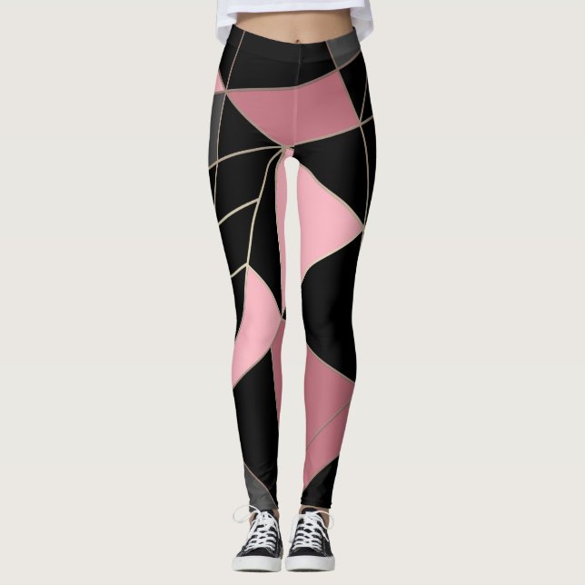 Abstract modern geometrical triangles print leggings (Front)