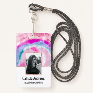 Abstract Modern Girly Pink White Tie Dye Paint ID Badge