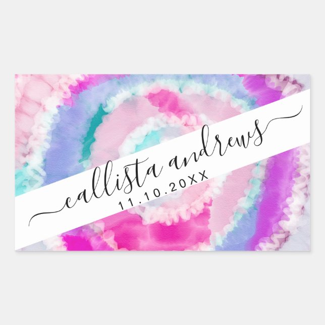 Abstract Modern Girly Pink White Tie Dye Paint Rectangular Sticker (Front)