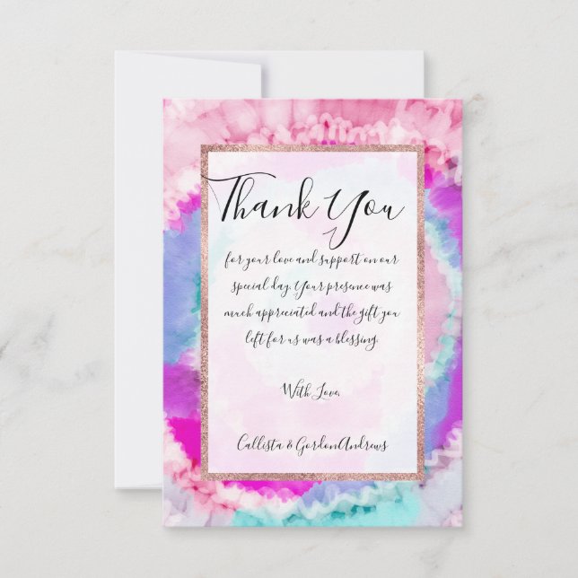 Abstract Modern Girly Pink White Tie Dye Paint Thank You Card (Front)