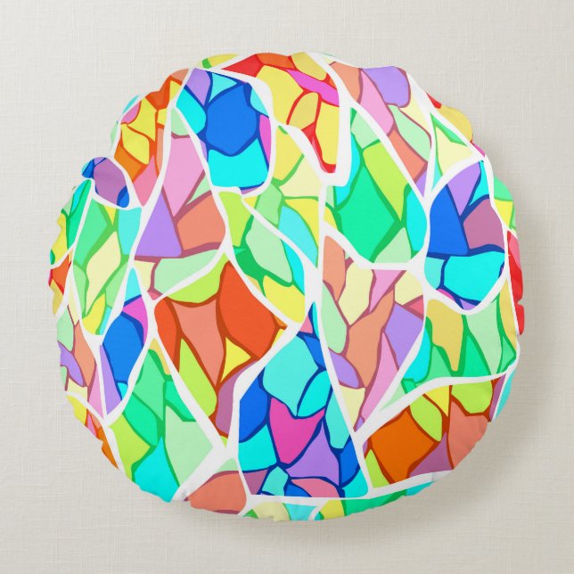 Abstract modern glass mosaic tile pattern bright c round cushion (Front)